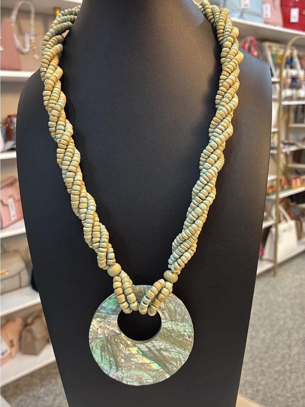 Handcrafted Bead & Abalone Disc Necklace - Green